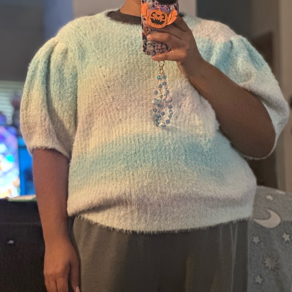 Wild Fable Fuzzy Knit Sweater - White and Blue